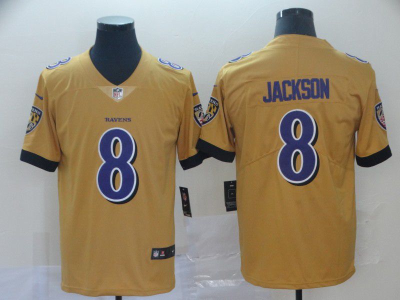 Men Baltimore Ravens #8 Jackson Yellow Nike Limited NFL Jersey